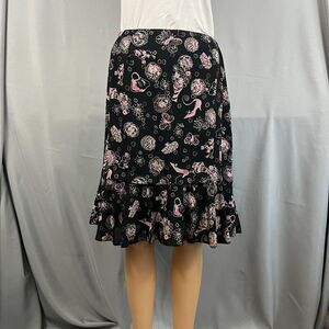 Vintage Elliott Lauren Women's 8 Floral Midi Silk Skirt Ruffled Poodles Heels